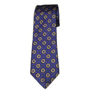 Tasso Elba Silk Tie Necktie Blue Gold Black White Fancy Geometric Pattern Men's
